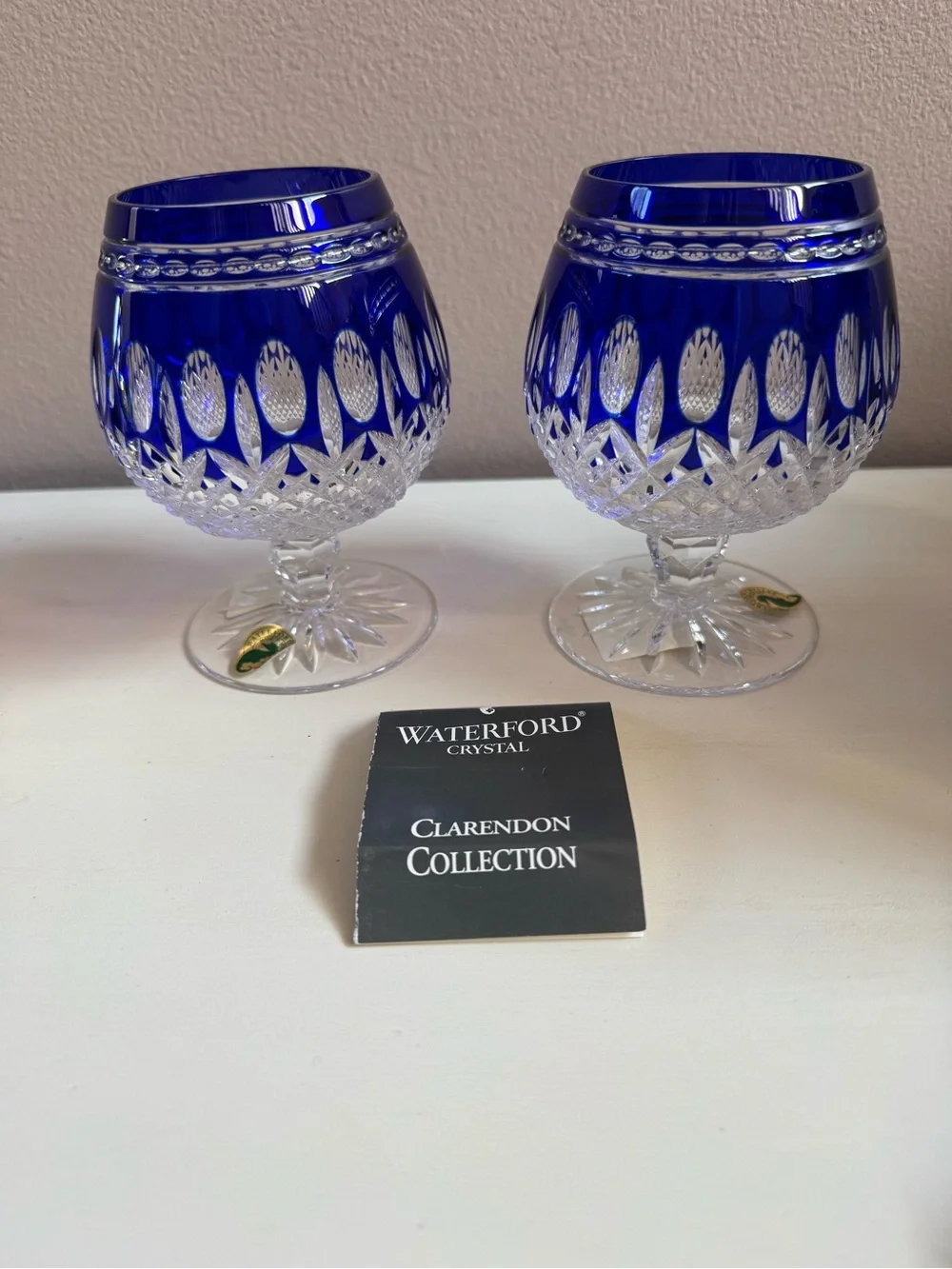 Waterford Clarendon Cobalt Blue Crystal Brandy Glasses, Pair - Picture 4 of 6